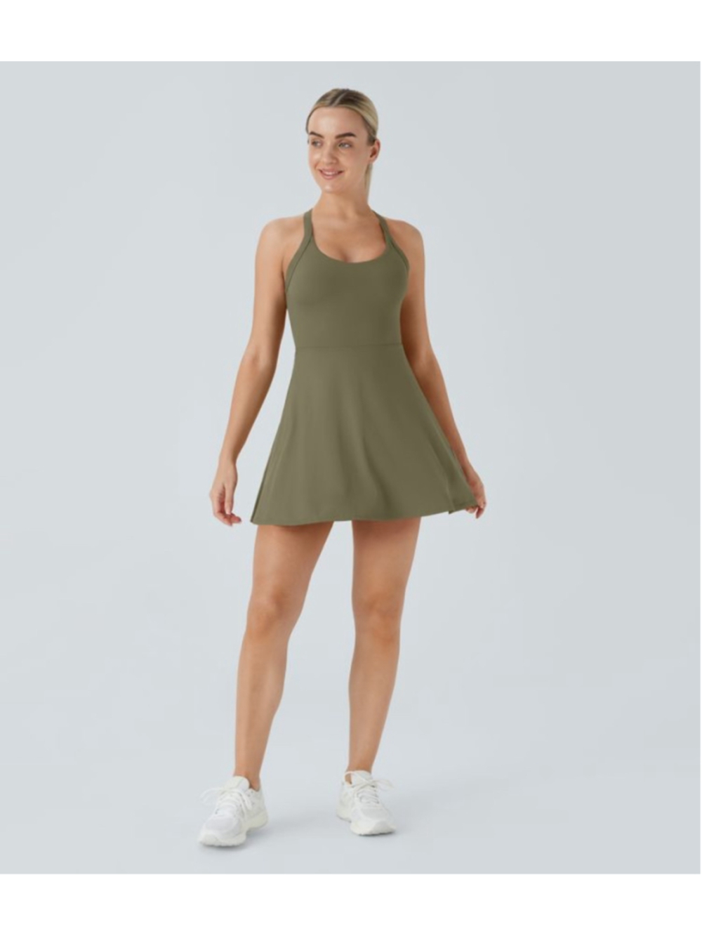 Halara Flare Mini Dance Active Dress Size XL NWT Withered Green (Olive)